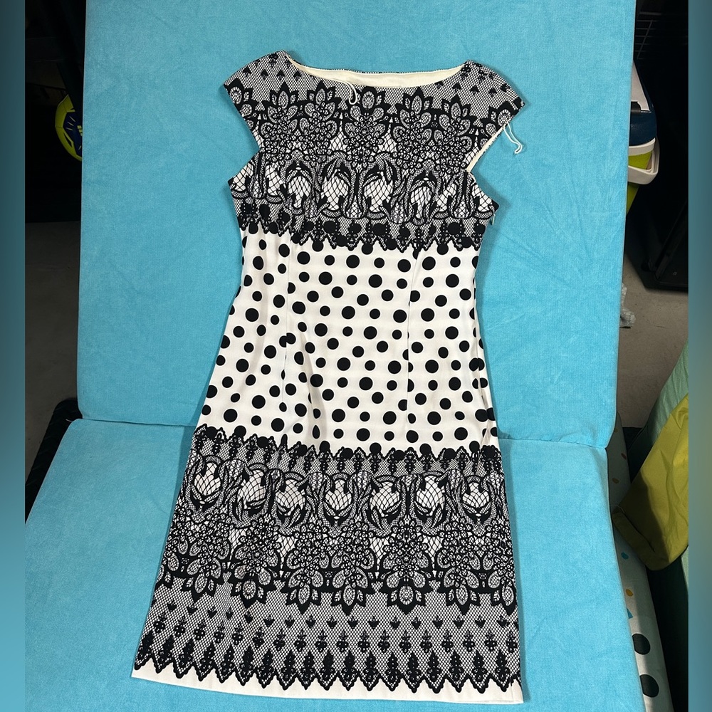 Black and White Patterned Mini Dress Business Dress